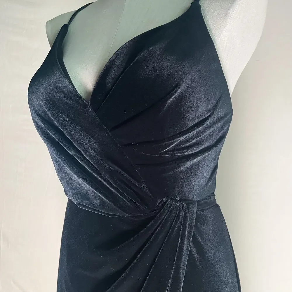Ashley Lauren Black Style 1962 Velvet Prom Faux Wrap Dress. Size 12. EUC. - Picture 2 of 7